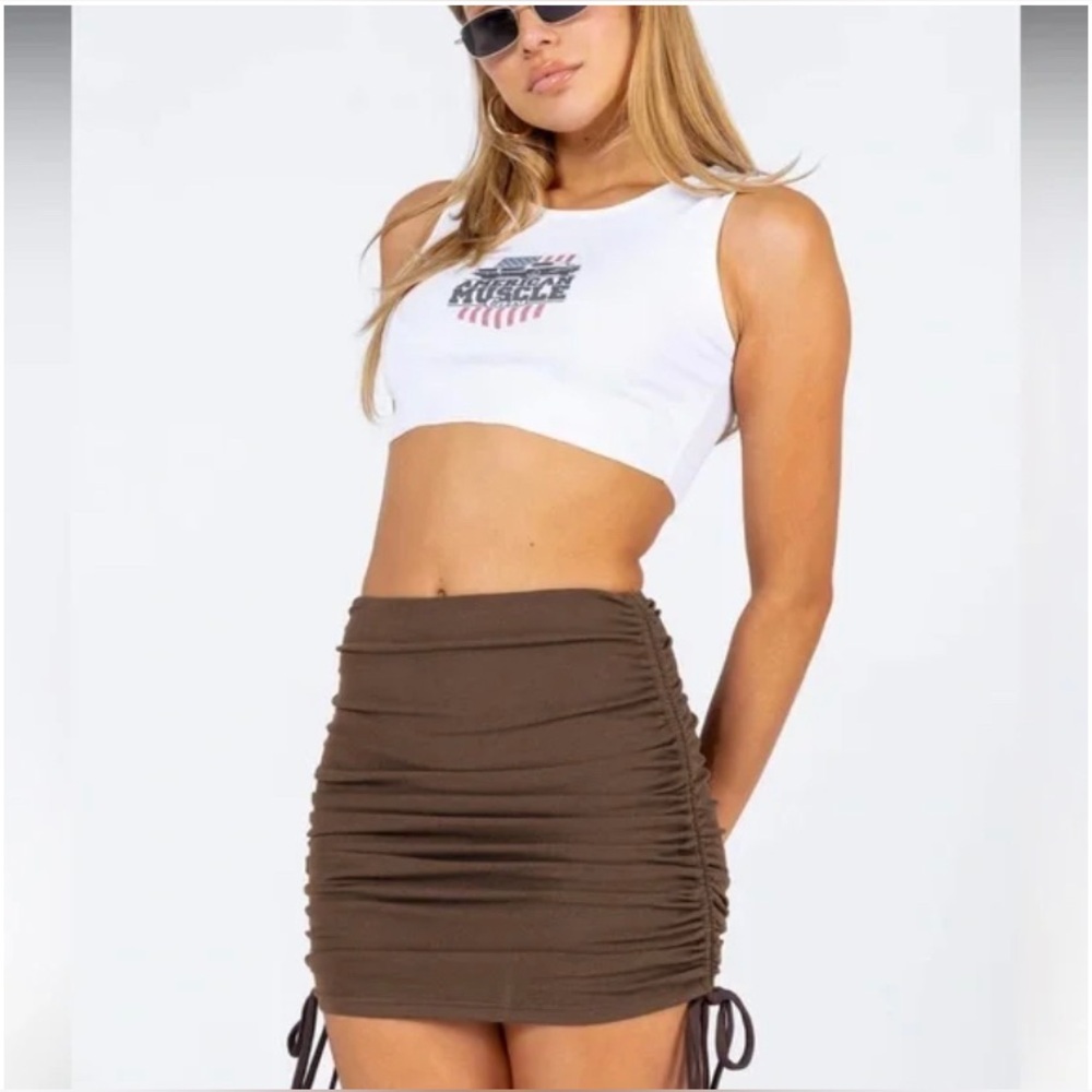 Princess Polly Brown Ruched Skirt Bodycon Size 6
